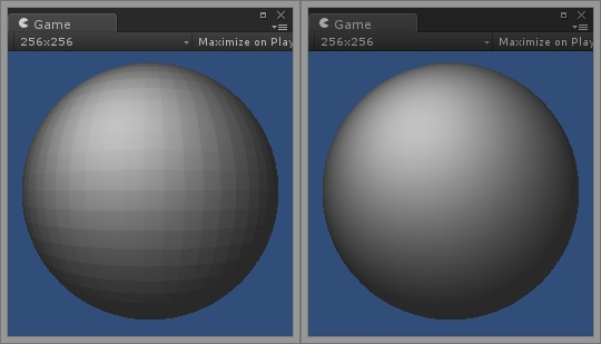 A sphere with flat and smooth shading respectively.